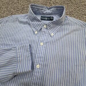 Polo Ralph Lauren Size 17 43 Blue‎ Stripe Custom Fit Button Up Dress Shirt